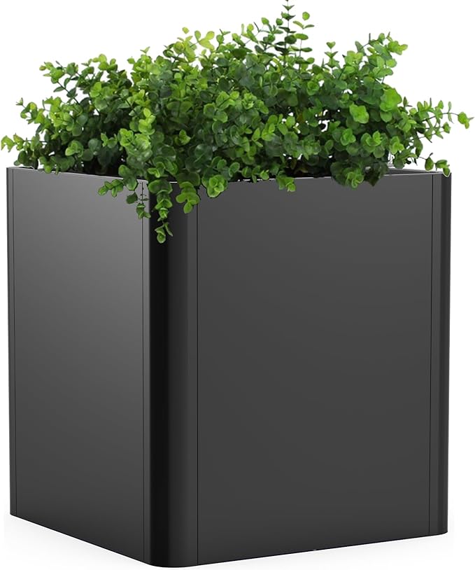 Metal Square Planter Box, Galvanized Steel Planters for Outdoor Plants, 24"x 24"x 25" Black Large Outdoor Planters with Drainage Hole for Porch/Patio/Garden-Ruum Studio Home
