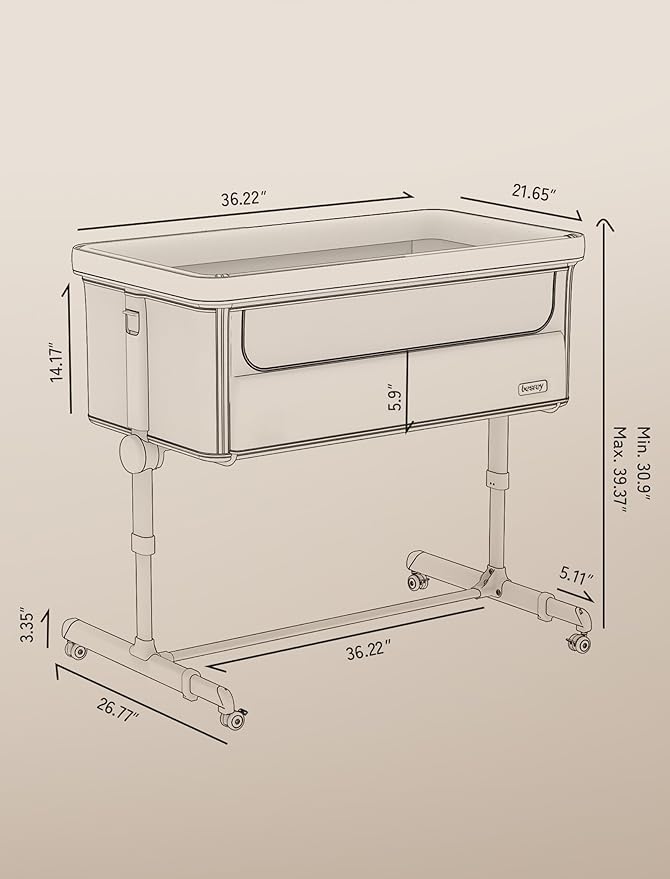 Baby Bassinet Bedside Sleeper, besrey Bedside Bassinet for Newborn Infant with Comfy Mattress, 9 Height Positions, Adjustable Bedside Crib with 360° Swivel Wheels Bassinet for Baby with Storage Basket-Ruum Studio Home