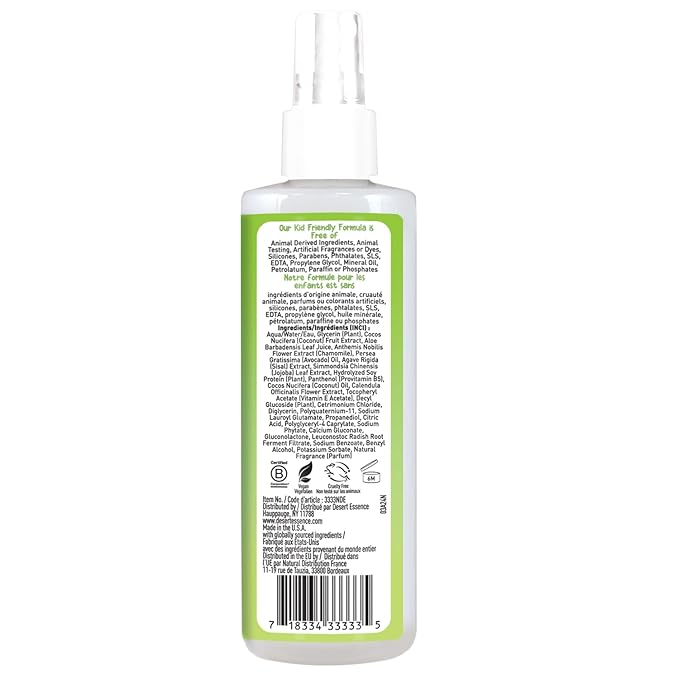 Desert Essence Kids Conditioing Detangler Spray 8.0 fl oz - Vegan, Gluten-Free. Cruelty-Free - Leaves hair smooth, shiny and easy to comb through - Gentle Formula-Ruum Studio Home