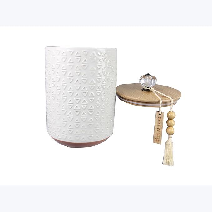 Youngs 21207 Ceramic Canister with Wood Lid and Silicon Seal, Crystal Knob and Blessing Bead Tassel Accent, 4-piece Set-Ruum Studio Home