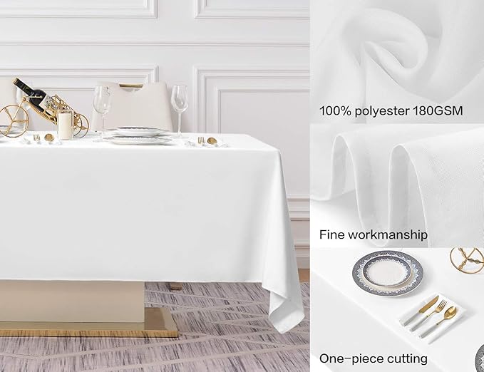 Surmente White Rectangle Tablecloth 60 x 120-inch Rectangular Polyester Table Cloth for Weddings, Banquets, or Restaurants-Ruum Studio Home