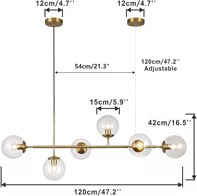 KCO Lighting 6 Light Bubble Chandelier Lighting Clear Glass Globe Chandelier Brass Gold Linear Pendant Light Mid Century Modern Pendant Light for Living Room Kitchen Island Dining Room-Ruum Studio Home