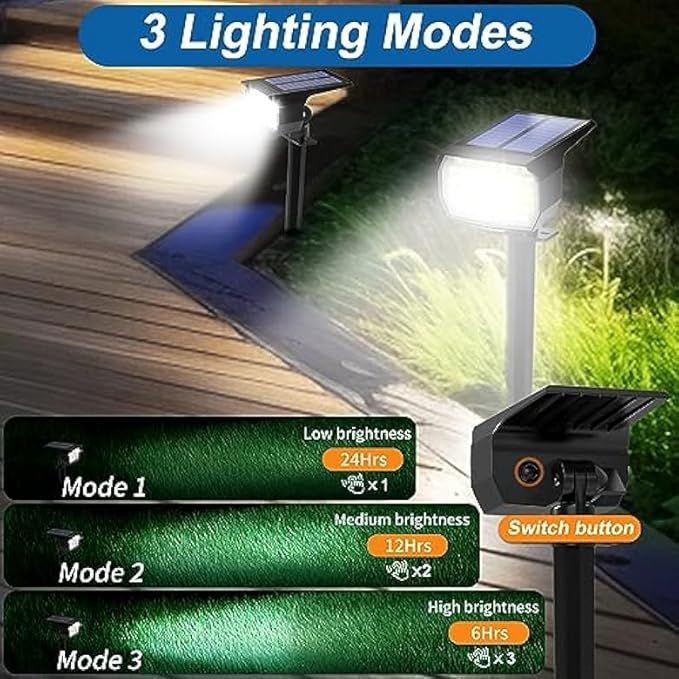 Solar Spot Lights Outdoor Waterproof IP65, 6 Pack Landscape Spotlights with 46 LEDs, 3 Modes Auto On/Off Solar Powered Flood Lights for Outside Pathway, Yard, Garden, Walkway (Cool White)-Ruum Studio Home