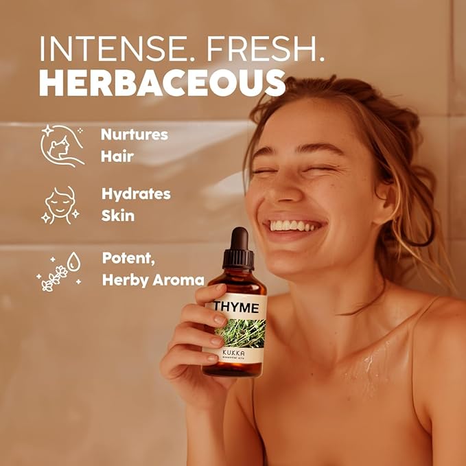 Kukka Thyme Essential Oil for Hair, Skin & Diffuser - 4 Fl Oz - 100% Pure Natural Thyme Oil, Herbaceous Scent, for Aromatherapy & Making Scent DIY-Ruum Studio Home