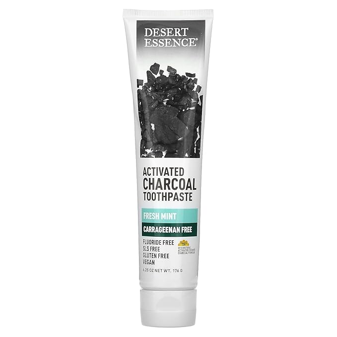 Desert Essence Activated Charcoal Toothpaste - Fluoride and Carrageenan Free - Brighter Teeth and Fresher Breath with Activated Coconut Shell Charcoal, Baking Soda, and Fresh Mint - 6.25 oz-Ruum Studio Home
