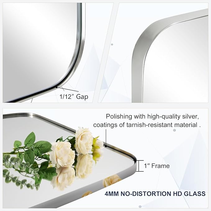 ANDY STAR Polished Chrome Mirror, 24x32 Oblong Bathroom Mirror for Vanity with Stainless Steel Metal Frame, Silver Oval Mirror Modern Anti Rust Wall Mounted-Ruum Studio Home