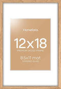 Homeforia 12x18 Picture Frame Wood, High End Natural Oak 12x18 Light Wooden Poster Frame with Mat 8.5x11, 12 x 18 Frames Matted to 8.5 by 11 Photo, 18x12 Thin Frame, Tempered Glass, Wall Kit, Set of 1-Ruum Studio Home
