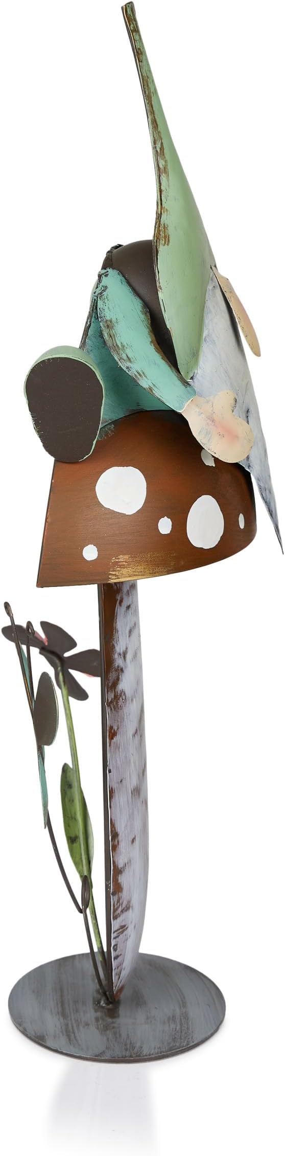 Alpine Corporation - Metal Gnome with Mushroom – 20" Tall Durable Iron Garden Statue, Whimsical Outdoor Décor for Patio, Lawn, Yard (Multicolor)-Ruum Studio Home