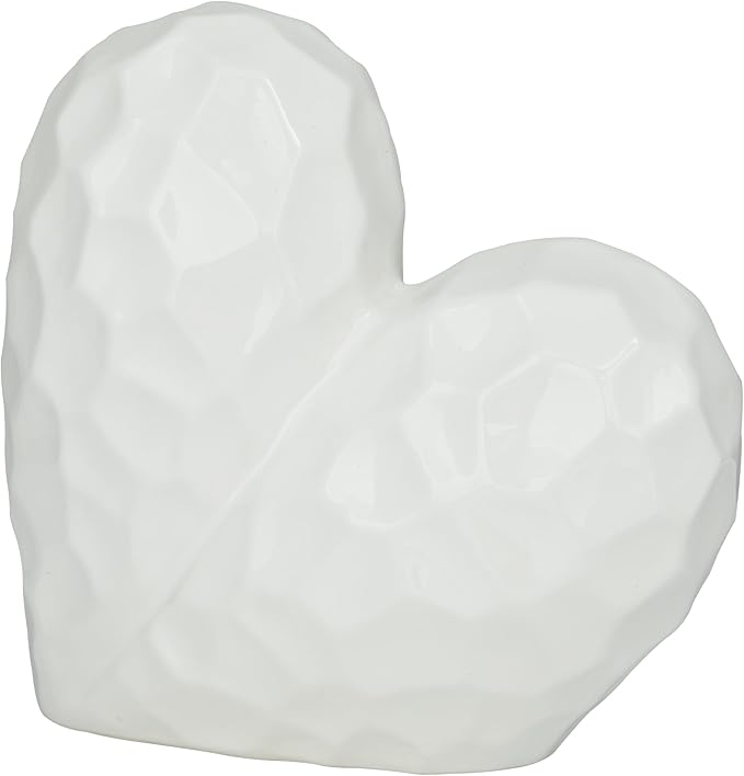 Deco 79 Porcelain Ceramic Heart Decorative Sculpture Dimensional Angled Origami Inspired Home Decor Statue, Accent Figurine 12" x 6" x 11", White-Ruum Studio Home