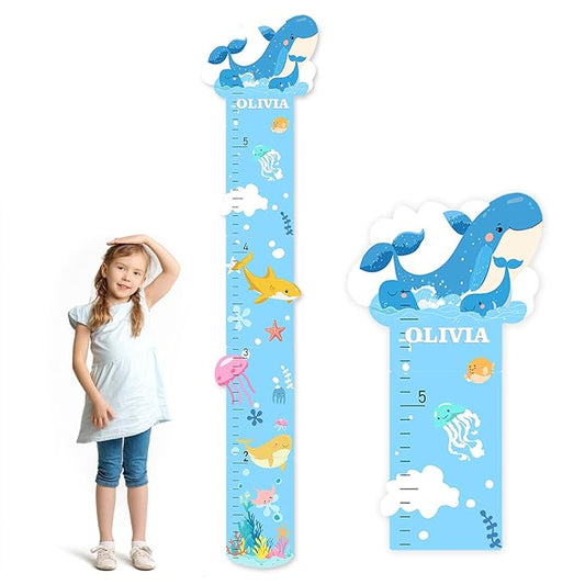 Personalized Name Growth Chart, Marine Animals Wooden Growth Chart for Kids, Height Chart for Boys Girls, Measuring Board for Kids Height for Child's Room, Nursery Decor Decoration-Ruum Studio Home