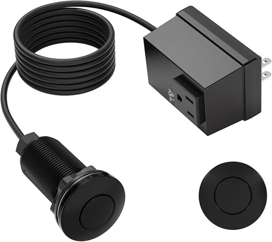 APIELE Garbage Disposal Air Switch Kit, Sink Top Push Button Switch for Food Waste Disposer, UL Listed 3.6" Long On/Off Air Button (Matte Black)-Ruum Studio Home
