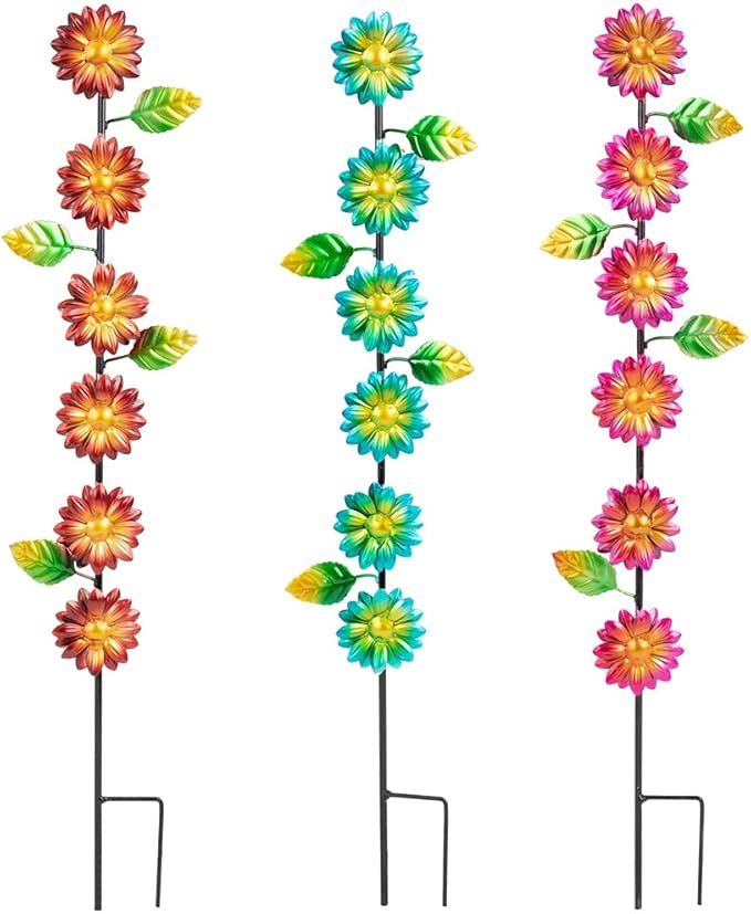 3Pack Flowers Decorative Garden Stakes,Spring Outdoor Metal Flowers Decorations,Metal Yard Art for Outside Patio Porch Decor（22.6 * 5.1IN）-Ruum Studio Home