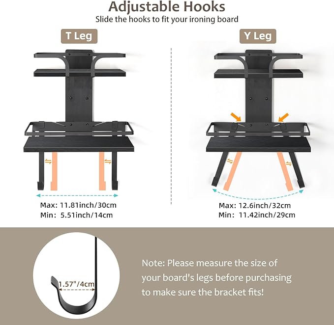 VINAEMO Ironing Board Hanger Wall Mount, 2-Layer Iron and Ironing Board Holder, Laundry Room Shelves Solid Wood with Removable Hooks Home Organization and Storage-Ruum Studio Home