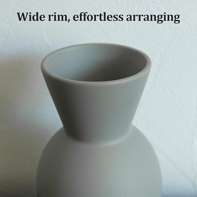 Fake Flowers in Vase for Centerpieces, Faux Flowers in Modern Ceramic Vase Set of 3 with 8 Artificial Autumn Chrysanthemums Home Decor-Ruum Studio Home