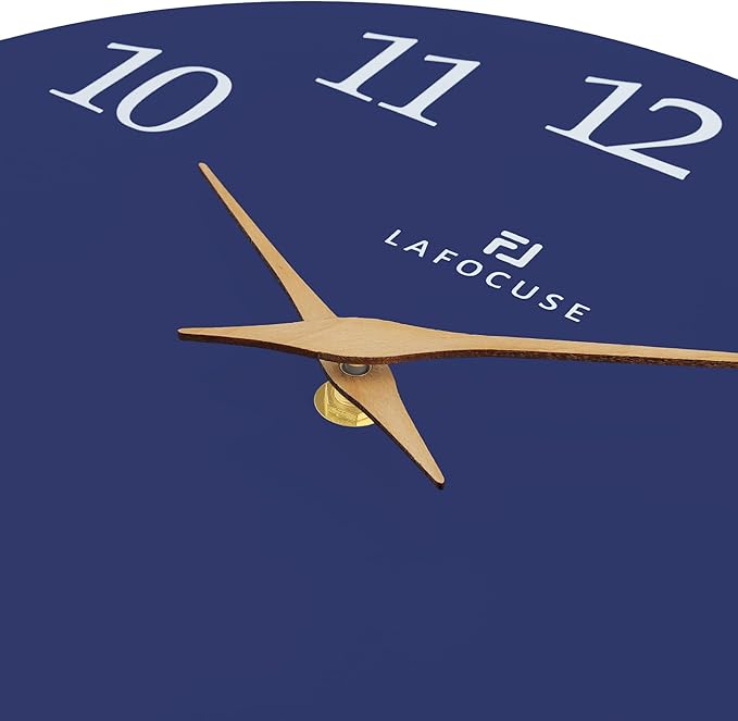 Lafocuse 12 Inch Silent Navy Blue Wall Clock Battery Operated, Wooden, Simple, Minimalist, Kitchen, Living Room, Bedroom, Office, Home Décor-Ruum Studio Home