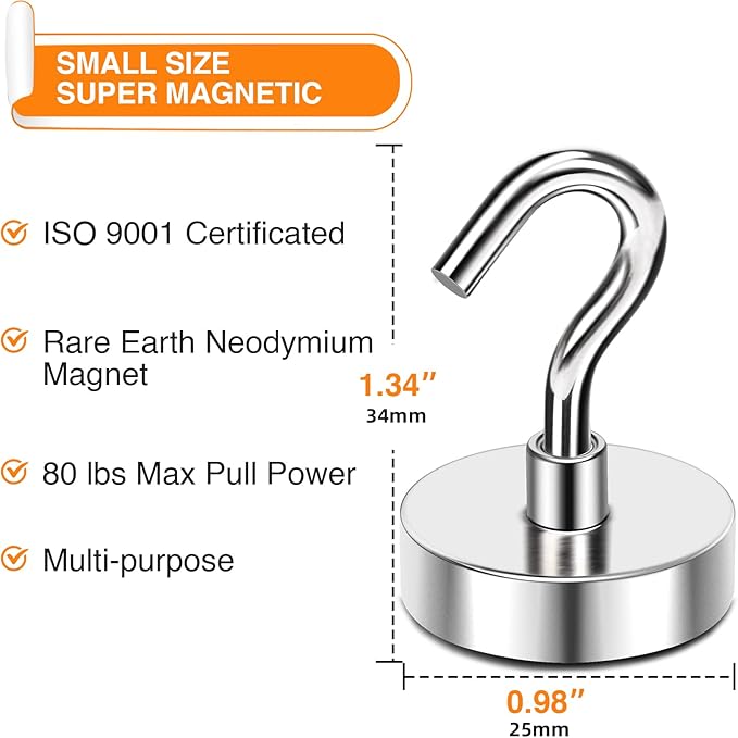 MIKEDE Magnetic Hooks, 80 Lbs Heavy Duty Earth Magnets with Hooks for Cruise Cabin, 10 Pcs Strong Locker Magnetic Hooks for Hanging, Metal Magnetic Hanger for Classroom, Grill, Fridge, Kitchen-Ruum Studio Home