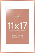 Homeforia 11x17 Picture Frame Rose Gold, High End Metal 11x17 Poster Frames with Mat 8x12 Photo, 11 x 17 Rose Gold Frames Matted to 8 by 12 Print, 17x11 Thin Frames, Tempered Glass, Wall Kit, Set of 1-Ruum Studio Home