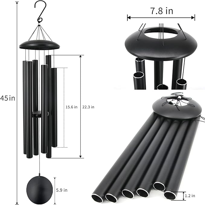 ASTARIN 45 in Memorial Wind Chimes Large with 6 Heavy Tubes, Large Deep Tone Wind Chimes Outdoor for Garden Hanging Décor,Sympathy Gifts. Black-Ruum Studio Home