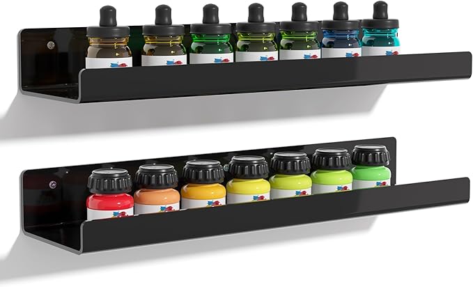 upsimples Acrylic Shelves for Wall Decor, 15" Display Shelf Perfume Organizer for Bathroom, Bedroom, Living Room, Floating Bookshelves for Kids, Black, 2 Pack-Ruum Studio Home