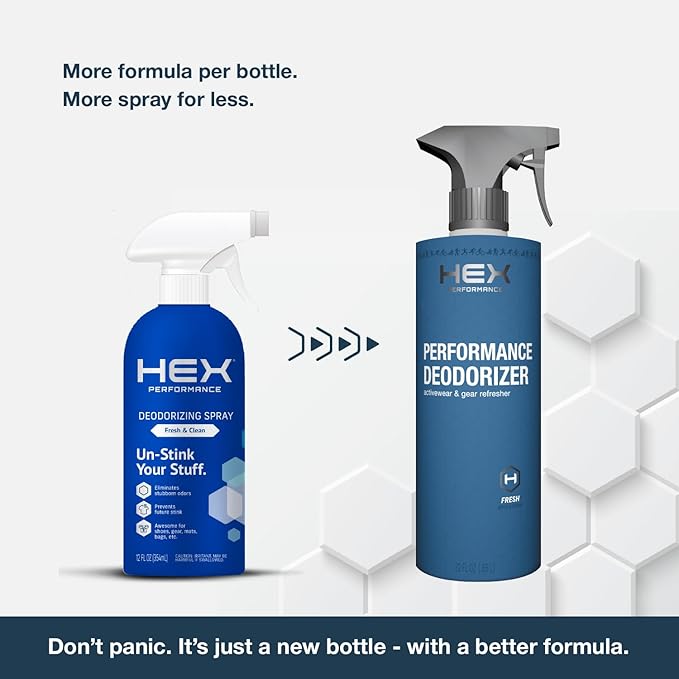 HEX Performance Deodorizing Spray, Fresh, 44oz (Pack of 2) - Awesome for Shoes, Gear, Activewear & Fabrics, Yoga Mats & Gym Equipment, Carpet, Pets, Odor Eliminator & Fabric Refresher Spray-Ruum Studio Home