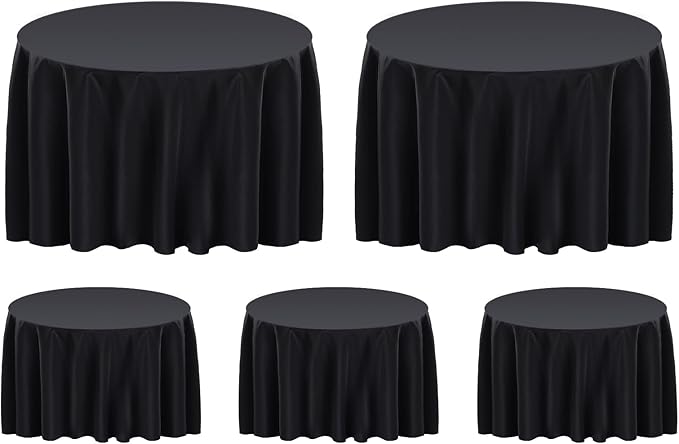 Surmente 132 inch Round Tablecloths -5 Pack Black Round Table Cloths, Polyester Fabric Table Covers for Wedding, Party, Banquet, or Restaurant-Ruum Studio Home
