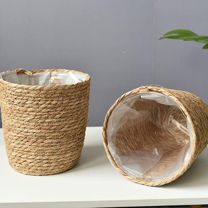 Home Decor Woven Straw Flower Pot Seagrass Planters Basket Garden Plant Pot Containers Wicker Rattan Vase Sundries Organizer Storage Bins for Indoor Outdoor Plants Vintage Decor-Ruum Studio Home