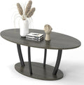 Manora Small Oval Coffee Table with Storage, Rustic Farmhouse Industrial Center Table for Living Room, VintageTea Table for Small Spaces, Gray-Ruum Studio Home