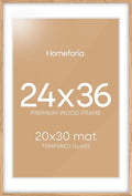 Homeforia 24x36 Poster Frame Wood, High End Natural Oak 24 x 36 Large Picture Frame with Mat 20 by 30, 24x36 Light Wooden Frames Matted to 20x30 Photo, 36x24 Frames, Tempered Glass, Wall Kit, Set of 1-Ruum Studio Home