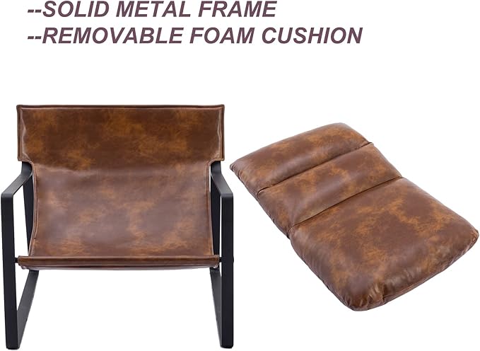 DUOMAY Mid-Century Accent Chair Armchair, Comfy PU Leather Leisure Chair Lazy Chair with Metal Leg for Living Room Bedroom Office Apartment, Brown-Ruum Studio Home