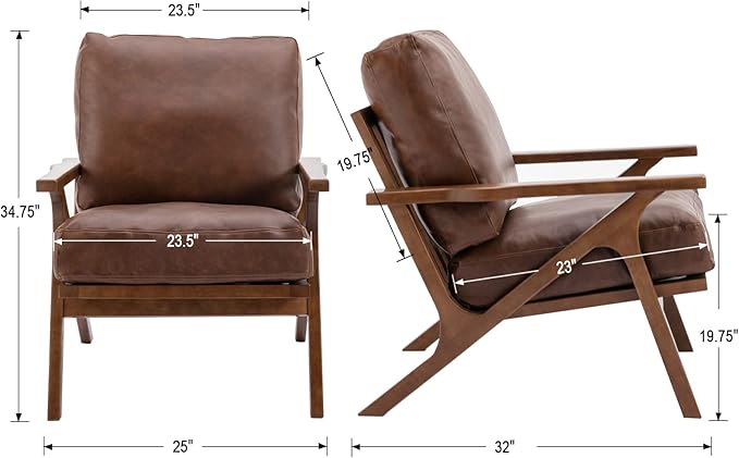 chairus Leather Accent Chair Mid Century Modern Armchair Compfy Upholstered Lounge Arm Chair for Living Room Fireplace/Bedroom/Reception/Dorms, PU Brown-Ruum Studio Home