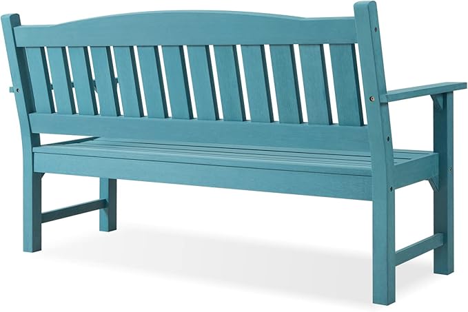 Psilvam 3-Person Outdoor Memorial Bench, All-Weather Poly Lumber Garden Bench, Rot-Resistant Outdoor Patio Bench for Park,Porch,and Church(Blue)-Ruum Studio Home