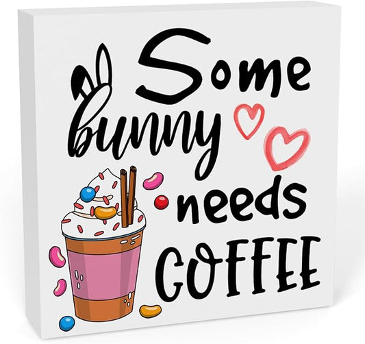 Rustic Farmhouse Easter Country Home Office Coffee Tables Desk Decor Coffee Bar Some Bunny Needs Coffee Sign Cubicle Shelf Tiered Tray Decor Gift Ideas 5 X 5 Inch-Ruum Studio Home