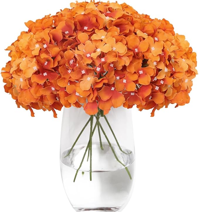 Tifuly Hydrangea Artificial Flowers -12 pcs Realistic Fake Hydrangea Silk Flowers with Stems Faux Hydrangea Flowers Heads for Office Home Party Wedding Centerpiece DIY Floral Decor (Orange)-Ruum Studio Home