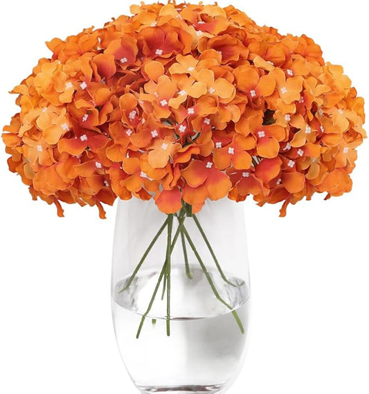 Tifuly Hydrangea Artificial Flowers -12 pcs Realistic Fake Hydrangea Silk Flowers with Stems Faux Hydrangea Flowers Heads for Office Home Party Wedding Centerpiece DIY Floral Decor (Orange)-Ruum Studio Home