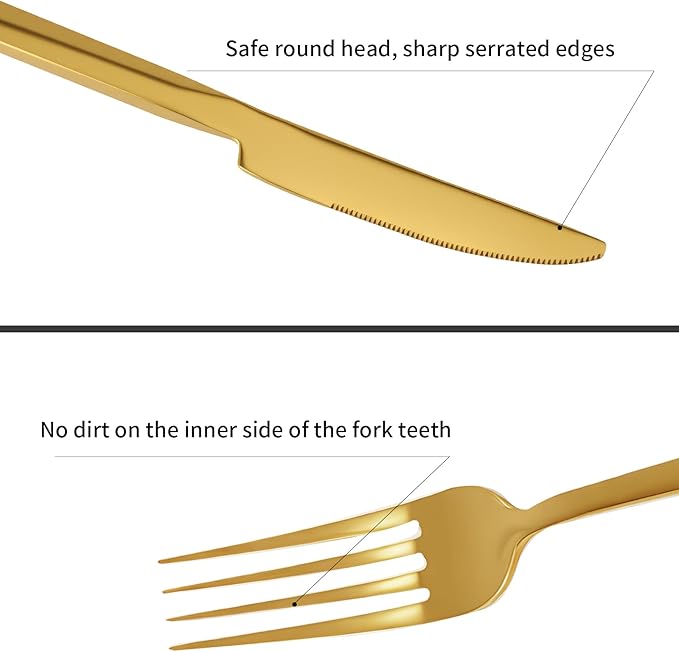 Stainless Steel Flatware Set Hand Forged 18/10 Silverware Set Cutlery Set Gold Cuboid Handle Mirror Finished 20 Pieces Service for 4-Ruum Studio Home