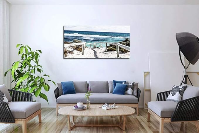DZL Art S74250 Rottnest Island Beach Seascape Painting Sea Nature Pictures Wall Art Canvas Prints Painting Ready to Hang for Living Room Bedroom Decor Office Wall Decor Home Decoration-Ruum Studio Home