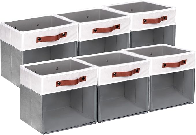 HNZIGE 11x11 Cube Storage Bins for Cube Organizer, Clear Fabric Storage Cubes for Storage Shelves, Collapsible Decorative Storage Bins for Clothes Closet Toys Cubby Storage Bin(White Gray 6 PCS-Ruum Studio Home