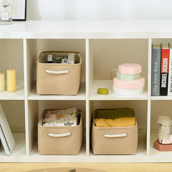 TheWarmHome Storage Bins for Shelves - Medium 3Pack 13.8L*9.8W*6.7H inch Canves Storage Basket for Organizing, Fabric Storage with Handles for Clothes Baby Dog Toys(Beige)-Ruum Studio Home