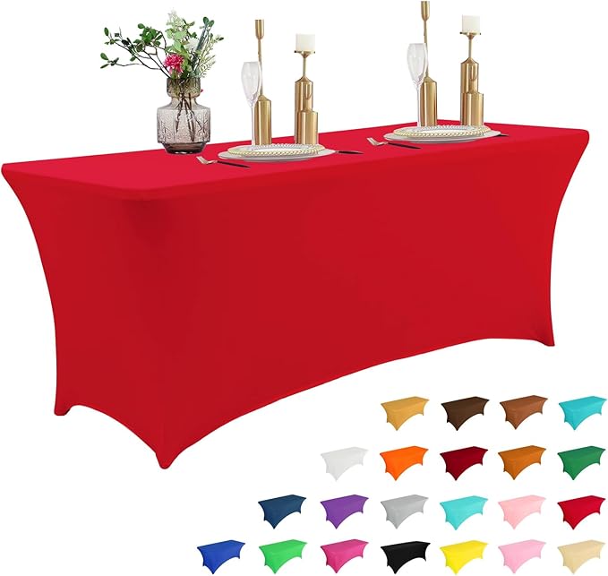 IVAPUPU 6FT Table Cloth for Rectangular Fitted Events Stretch Red Table Covers Washable Cover Spandex Tablecloth Protector for Party, Wedding, Cocktail, Banquet, Festival-Ruum Studio Home