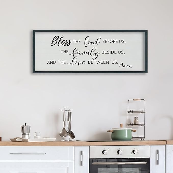 SRSZHIYUE Bless the Food Before Us Wall Sign Decor 40"×15" Christian Bible Verse for Farmhouse Rustic Kitchen Dining Room Framed Wood Scripture Religious Jesus Prayer Wall Art (Black)-Ruum Studio Home