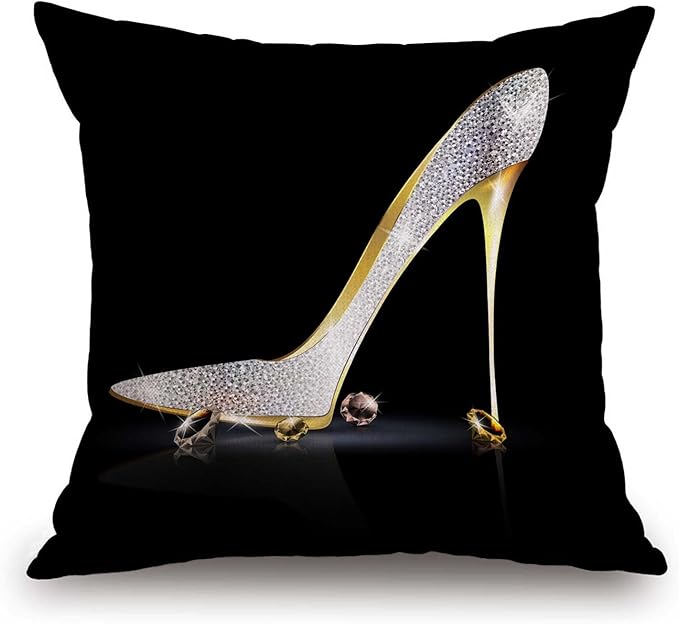 TSSOHU Square Decorative Throw Pillow Case Cushion Cover,Fashion Lady High Heel Shoe with Diamonds Soft Pillowcase 18x18 inch (No Glitter)-Ruum Studio Home