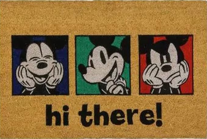Gertmenian Disney Mouse Doormat Rug Front Door Coir Mat Welcome Home Indoor Outdoor Entryway Carpet, 2-Pack 20x34, Retro Mickey Faces/Hi There-Ruum Studio Home