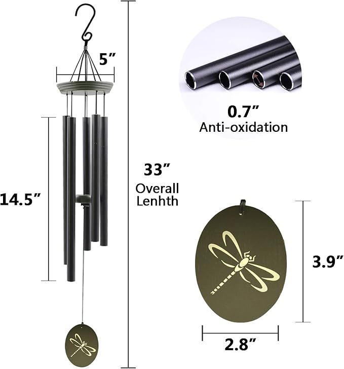 Wind Chimes for Outside, WindChimes Outdoor Tuned Soothing Melody, Wind Chimes Gifts for Mom/Grandma,Wind Chime Outdoor Decoration, Patio, Garden, Yard. (33" Green Dragonfly)-Ruum Studio Home