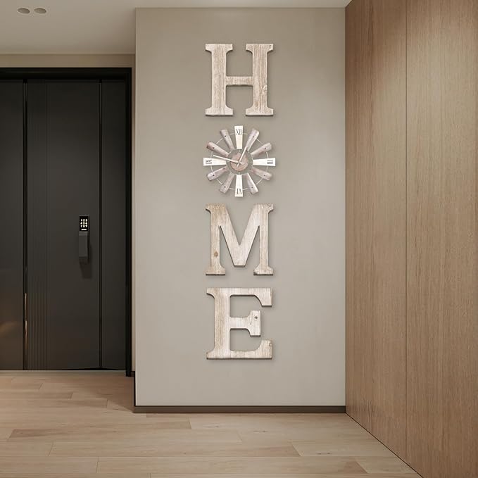 Farmhouse Home Signs with Windmill Clock Wall Decor Rustic Home Letters Wall Art for Living Room Kitchen Entryway Dining Room Bedroom (water-white)-Ruum Studio Home