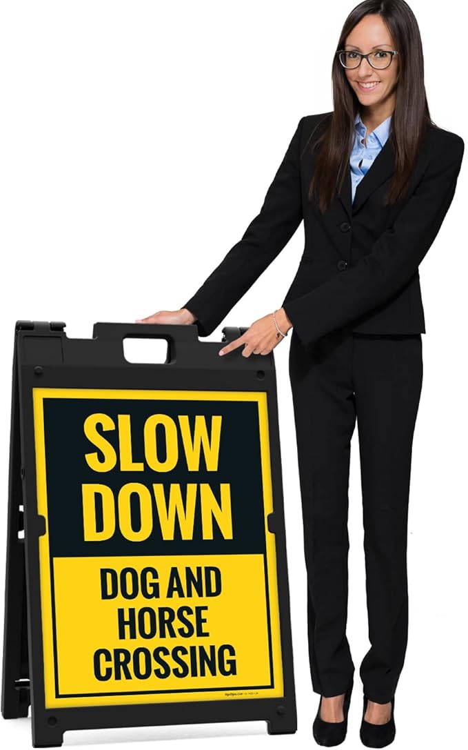 Slow Down Dog and Horse Crossing Sidewalk Sign Kit, 18x24 Inches, with A Frame Stand, Made in USA-Ruum Studio Home