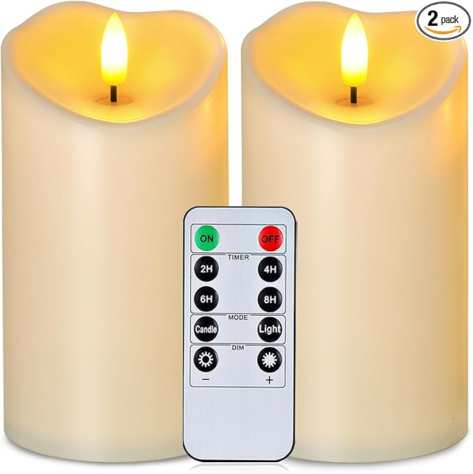 Homemory 6”x3” Outdoor Waterproof Flameless Candles, LED Candles, Battery Operated Candles with Remote and Timers, Electric Fake Plastic Pillar Candles,Dark Ivory, Set of 2-Ruum Studio Home