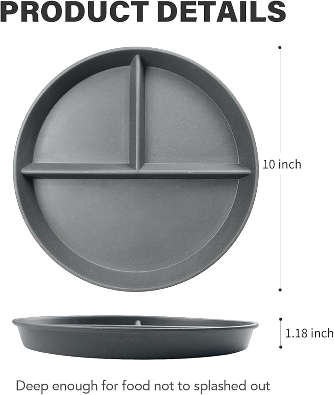greenandlife 10 Inch 4PCS Unbreakable Portion Control Plates, Divided Plates for Kids Adults, Dishwasher & Microwave Safe Compartment Plate, Lightweight Reusable Wheat Straw plate, BPA Free-Ruum Studio Home
