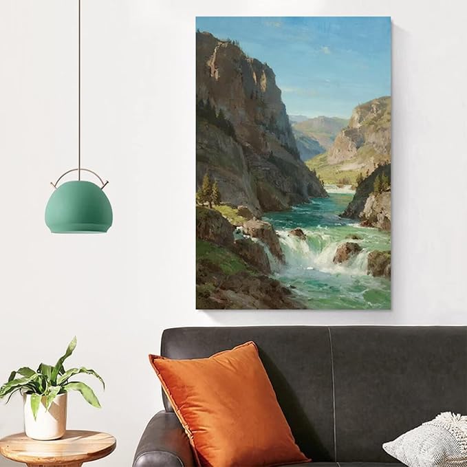 Natural mountain stream scenery poster suitable for bedroom beautiful blue sky flowing river scenery suitable for living room dormitory office-Ruum Studio Home