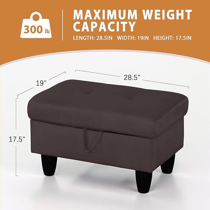 Ottoman Rectangular Storage Ottoman Bench, Flannel Footrest Stool Footstool with Lid for Living Room, Bedroom, Entryway, Dark Coffee, 28.5"x19"x17.5"-Ruum Studio Home