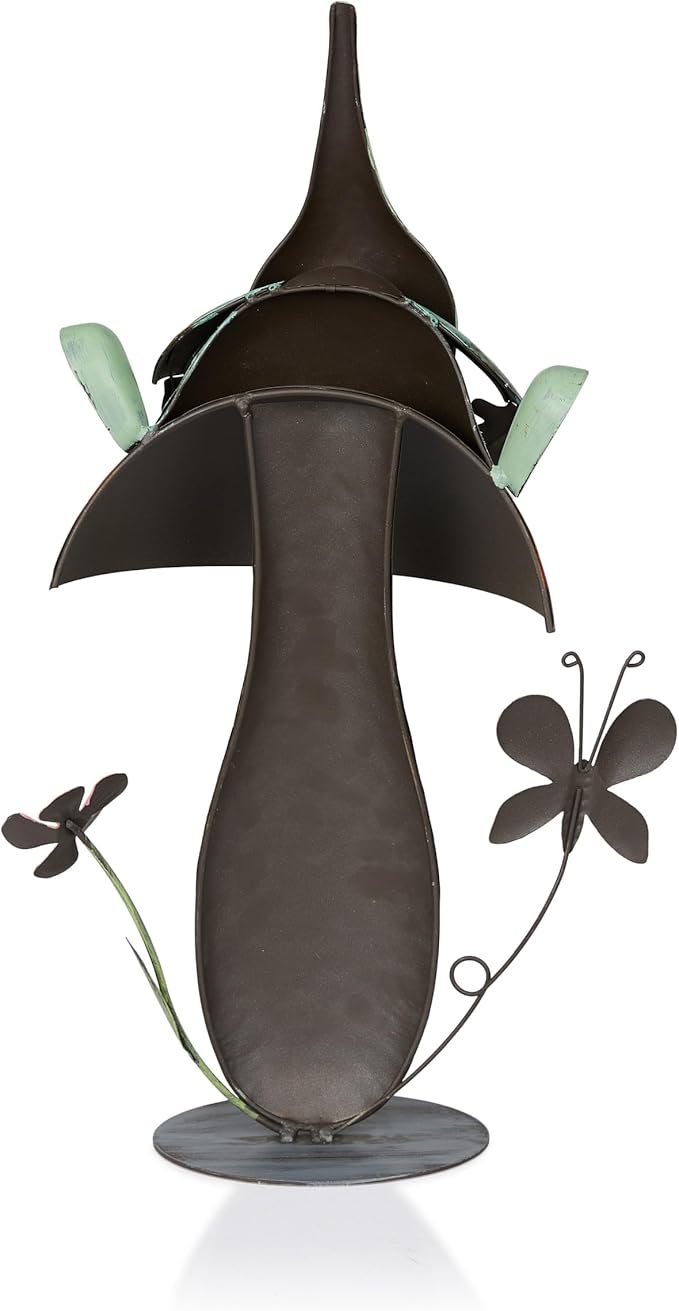 Alpine Corporation - Metal Gnome with Mushroom – 20" Tall Durable Iron Garden Statue, Whimsical Outdoor Décor for Patio, Lawn, Yard (Multicolor)-Ruum Studio Home